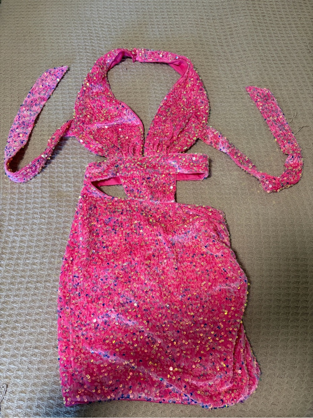 Fashion Nova Hot Pink Sequin Halter One-Piece